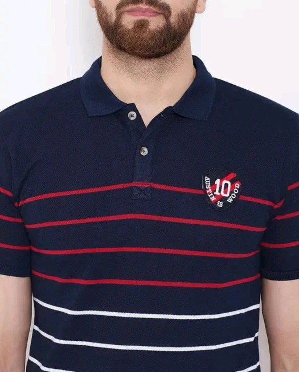 Austin Wood Men's Half Sleeves Polo Neck Striper T-shirt - S