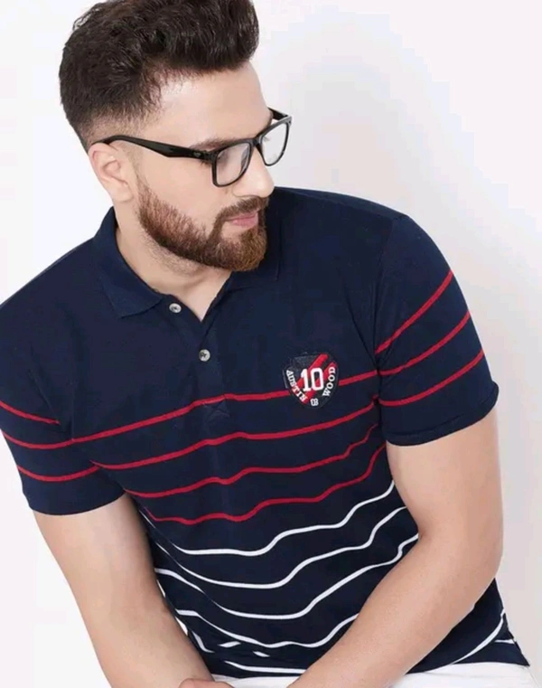 Austin Wood Men's Half Sleeves Polo Neck Striper T-shirt - XL