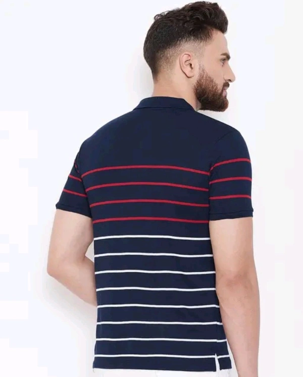 Austin Wood Men's Half Sleeves Polo Neck Striper T-shirt - XL
