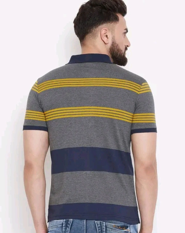 Austin Wood Men's Half Sleeves Polo Neck Striper T-shirt - L