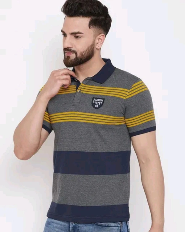 Austin Wood Men's Half Sleeves Polo Neck Striper T-shirt - XXL