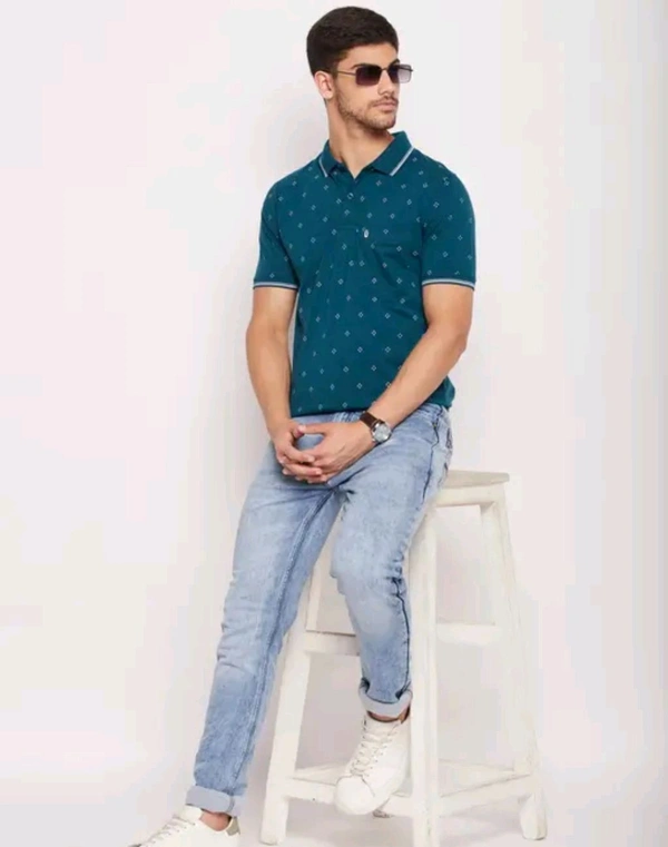 UNIBERRY Men's Cotton Half Sleeves Printed Polo Neck T-shirt - XXXL