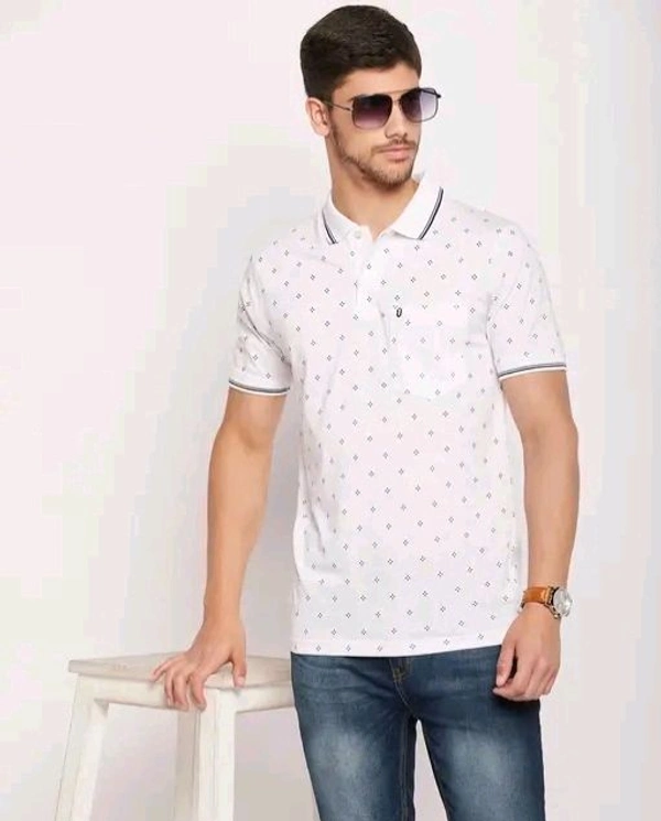 UNIBERRY Men's Cotton Half Sleeves Printed Polo Neck T-shirtName: UNIBERRY Men's Cotton Half Sleeves Printed Polo Neck T-shirtFabric: Cotton BlendSleeve Length: Short SleevesPattern: PrintedNet Quantity (N): 1Sizes:M (Chest Size: 40 in, Length Size: 27 in) L (Chest Size: 42 in, Length Size: 28 in) XL (Chest Size: 44 in, Length Size: 29 in) XXL (Chest Size: 46 in, Length Size: 30 in - XL