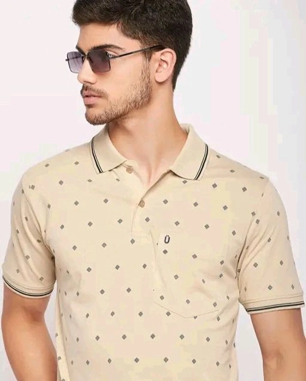 UNIBERRY Men's Cotton Half Sleeves Printed Polo Neck T-shirtName: UNIBERRY Men's Cotton Half Sleeves Printed Polo Neck T-shirtFabric: Cotton BlendSleeve Length: Short SleevesPattern: PrintedNet Quantity (N): 1Sizes:M (Chest Size: 40 in, Length Size: 27 in) L (Chest Size: 42 in, Length Size: 28 in) XL (Chest Size: 44 in, Length Size: 29 in) XXL (Chest Size: 46 in, Length Size: 30 in - M