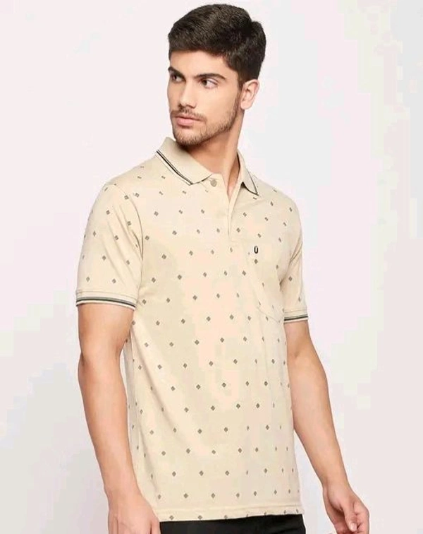 UNIBERRY Men's Cotton Half Sleeves Printed Polo Neck T-shirtName: UNIBERRY Men's Cotton Half Sleeves Printed Polo Neck T-shirtFabric: Cotton BlendSleeve Length: Short SleevesPattern: PrintedNet Quantity (N): 1Sizes:M (Chest Size: 40 in, Length Size: 27 in) L (Chest Size: 42 in, Length Size: 28 in) XL (Chest Size: 44 in, Length Size: 29 in) XXL (Chest Size: 46 in, Length Size: 30 in - M