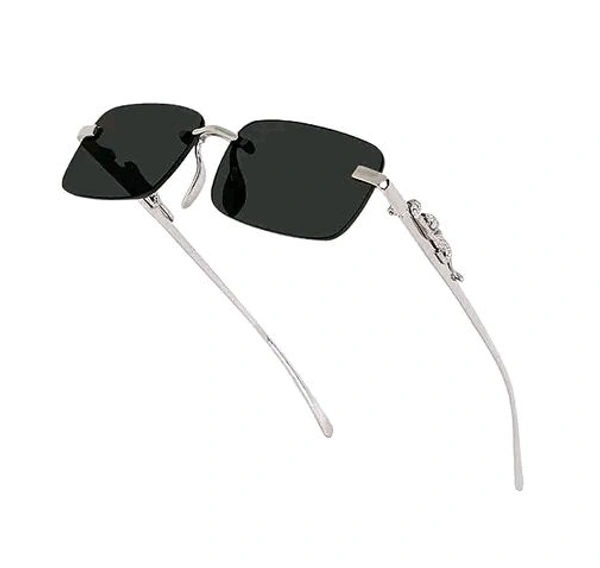 Mc Stan Rimless Men and Womens Sunglasses Retro Luxury Silver Metal Rim Less Rectangle