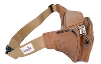 Leather Tan Unisex Waist Bag Travel Pouch Passport Holder Fanny Bag | Travel Friendly (268_Tan)