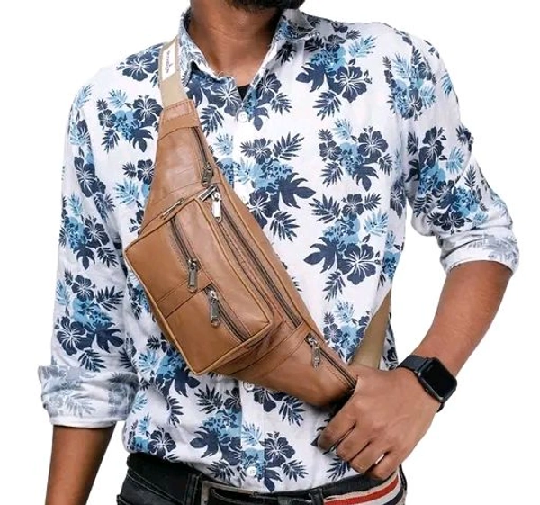 Leather Tan Unisex Waist Bag Travel Pouch Passport Holder Fanny Bag | Travel Friendly (268_Tan)