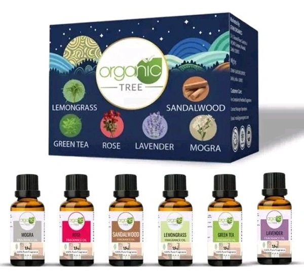 Aroma Diffuser Oil Set | Lemongrass, Lavender, Mogra, Rose, Sandalwood, Green Tea | Diffuser Refil Oil For Fragrance - Home, Office, Washroom & Aromatherapy (15ml Each) Pack of 6
