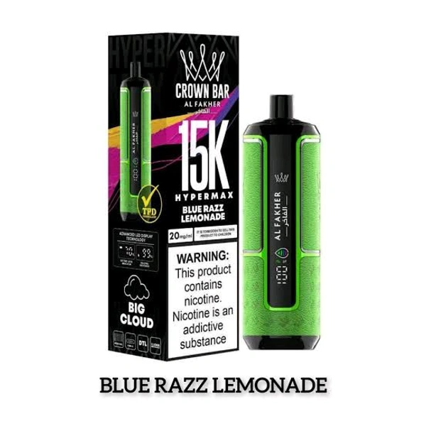 Al Fakher Crown Bar 15000 Hypermax Vape*
 - Blue🔵Razz Lemonade🍋