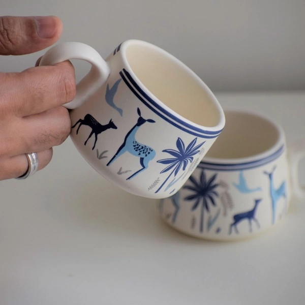 Nature Forest Coffee/Tea Cup (Set of 2) - Quarter Spanish White, 150ml
