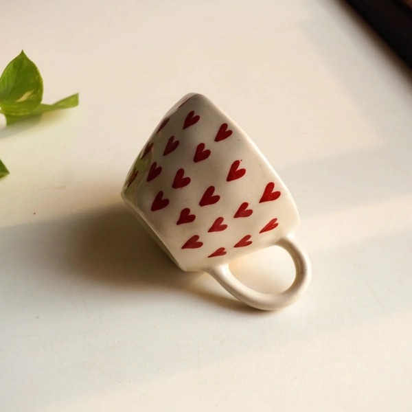 White Heart Print Ceramic Mug (Single) - 200ml