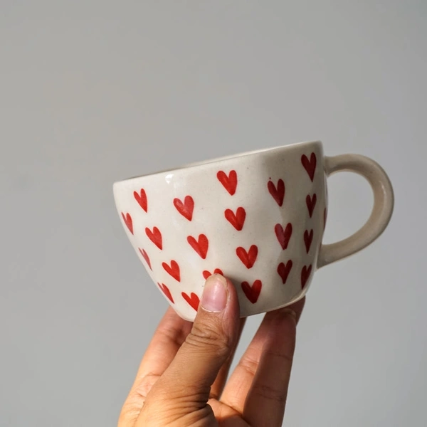 White Heart Print Ceramic Mug (Single) - 200ml