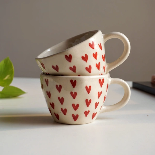 White Heart Print Ceramic Mug (Single) - 200ml