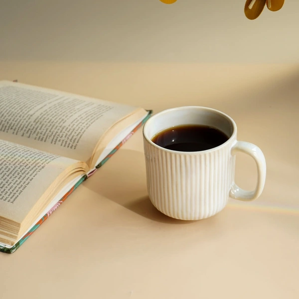 White Stripped Coffee Mug (Single) - White