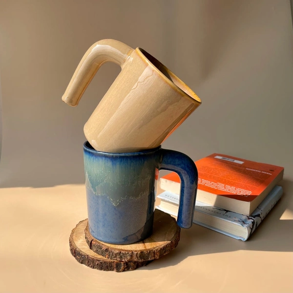 Caramel And Blue Coffee Mug (Pair) - 320ml