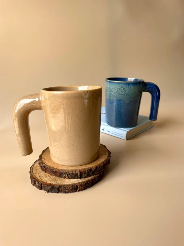 Caramel And Blue Coffee Mug (Pair) - 320ml