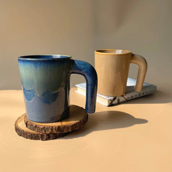 Caramel And Blue Coffee Mug (Pair) - 320ml