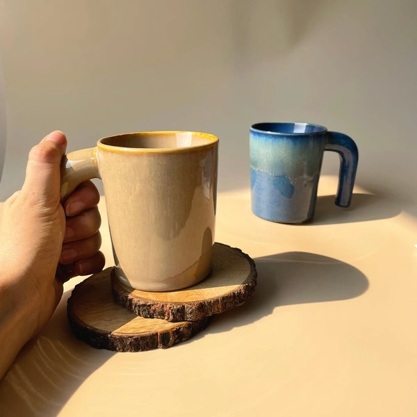 Caramel And Blue Coffee Mug (Pair) - 320ml