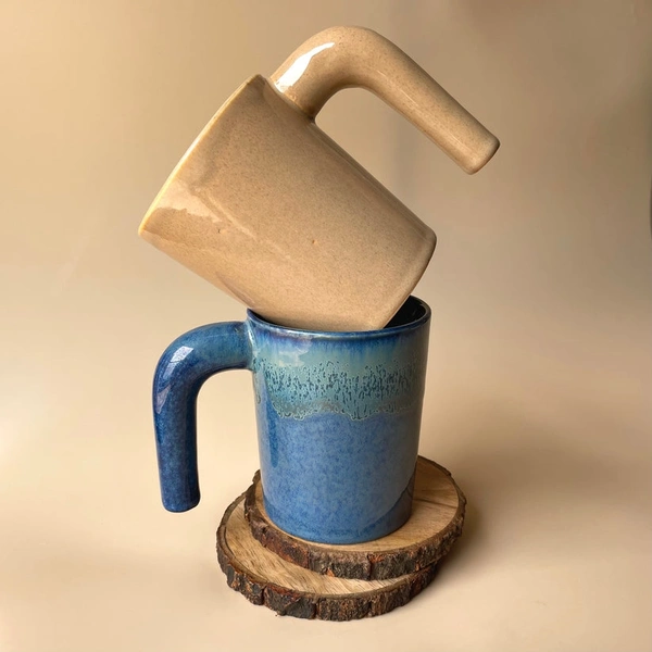 Caramel And Blue Coffee Mug (Pair) - 320ml
