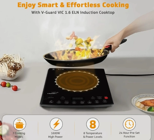 Kelvinator 1600w Induction Cooktop(kelvinator) - 1600w, Crystal Glass(गारंटी 24माह ), Black