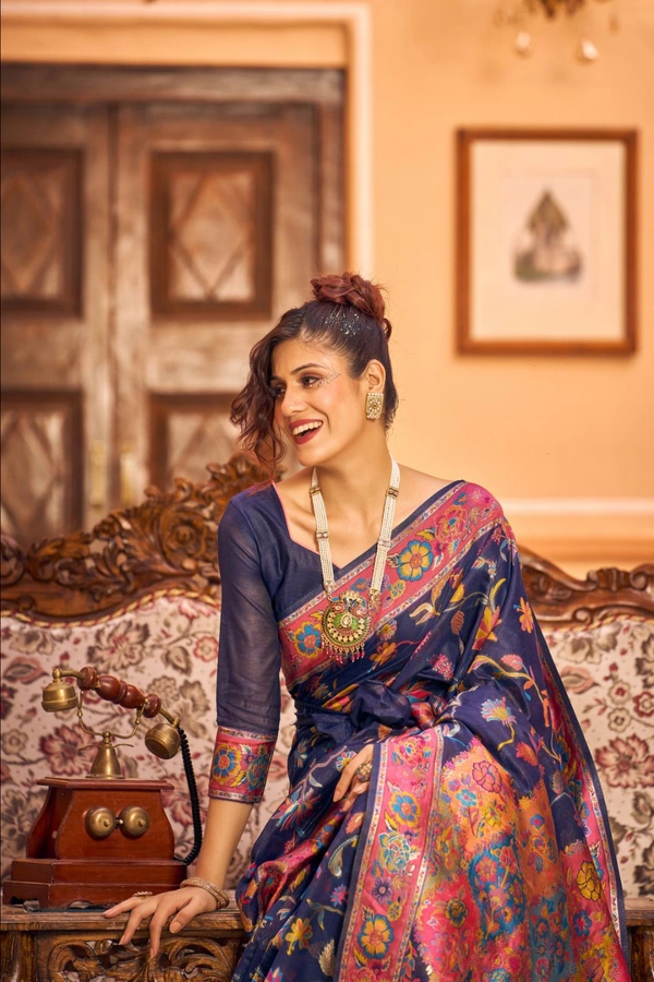 Banarasi SAREE  - Navy blue color banarasi silk