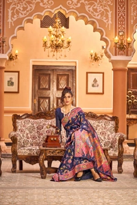 Banarasi SAREE  - Navy blue color banarasi silk