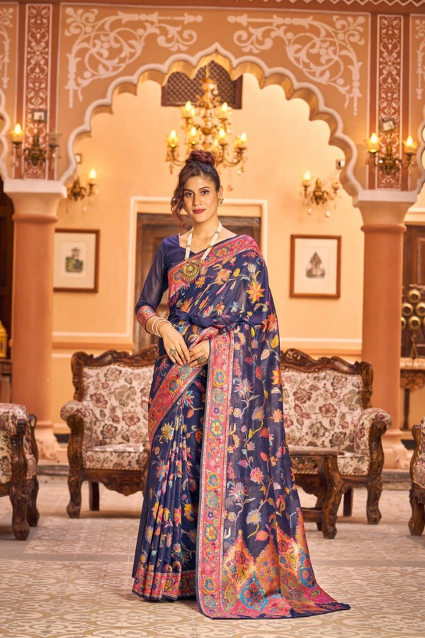 Banarasi SAREE  - Navy blue color banarasi silk