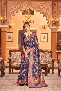 Banarasi SAREE  - Navy blue color banarasi silk