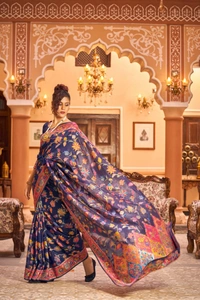 Banarasi SAREE  - Navy blue color banarasi silk
