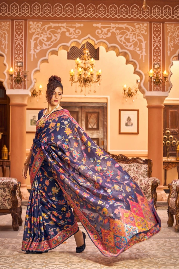 Banarasi SAREE  - Navy blue color banarasi silk