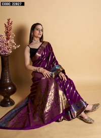 FabricKanchipuram silkBlouseKanchipuram silkSaree Length5.5 Mtr.Blouse Length0.8 Mtr.WorkZari weaving workCare instructionDry clean only