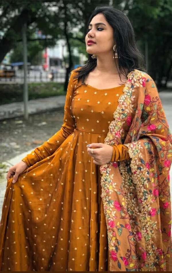 Maxi Gown with digital Embroidery Dupatta - XXL