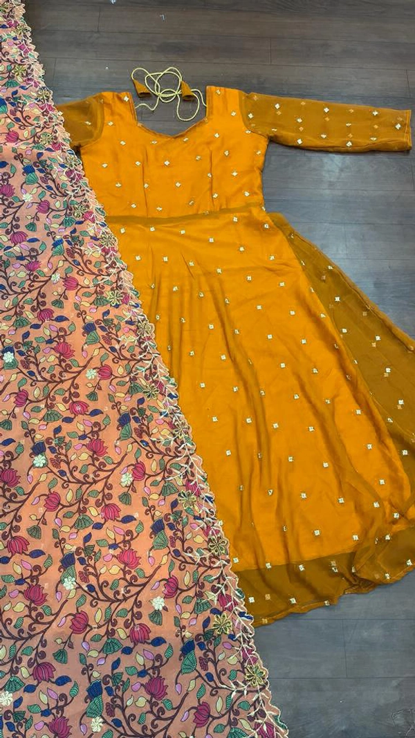 Maxi Gown with digital Embroidery Dupatta - XXL