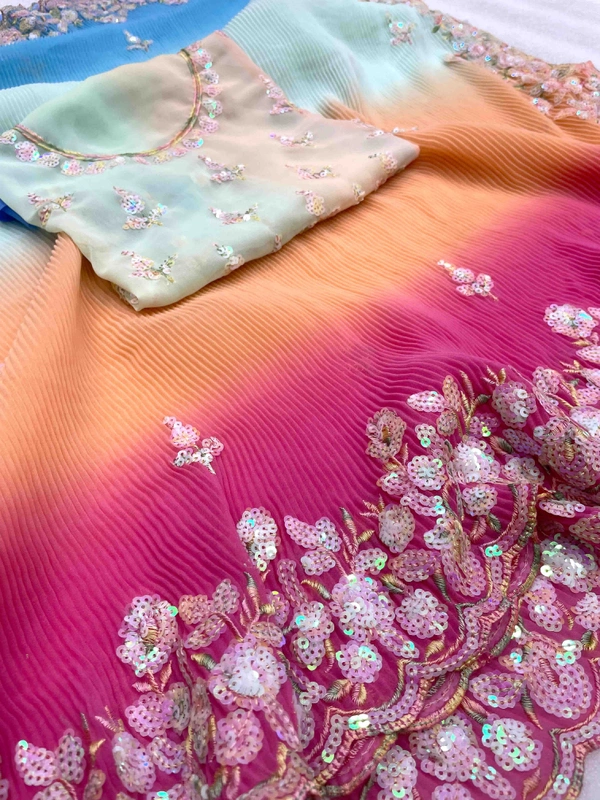 Most Trending Bollywood Celebrity Crushed Sequence Work Saree