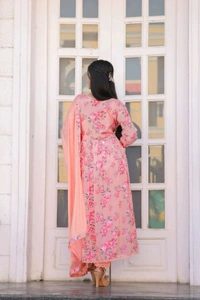 Multicoloured Anarkali with mirror work and print lace - XL