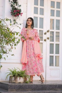 Multicoloured Anarkali with mirror work and print lace - XL