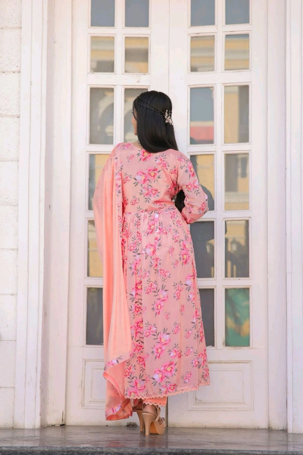 Multicoloured Anarkali with mirror work and print lace - XXL