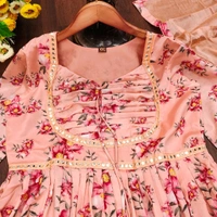 Multicoloured Anarkali with mirror work and print lace - XXL