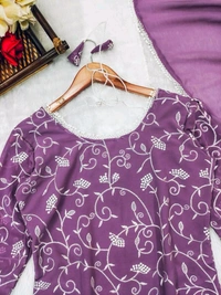 Thread Embroidery Kurta With Wide Flowy Sharara And Duppatta - L