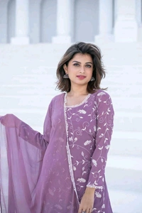 Thread Embroidery Kurta With Wide Flowy Sharara And Duppatta - XL