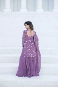 Thread Embroidery Kurta With Wide Flowy Sharara And Duppatta - XXL