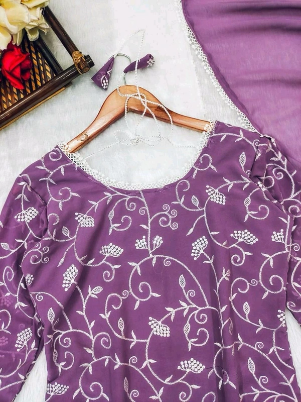 Thread Embroidery Kurta With Wide Flowy Sharara And Duppatta - XXL