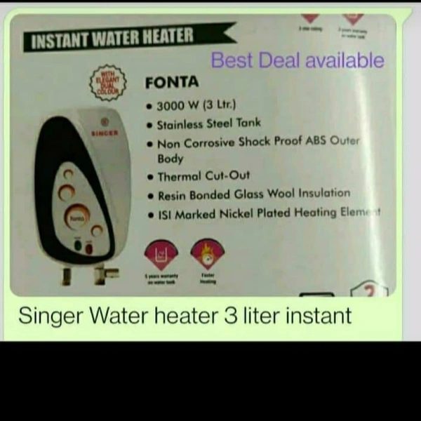 Singer Fonto 3 Ltr Instant Electric Geyser  - White, 3 Ltr