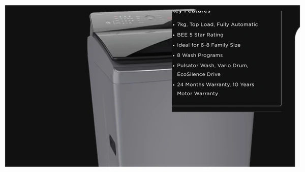 Bosch 7 Kg 5*  Top Load Fully Automatic Wm  - Greay & Black, 7 Kg
