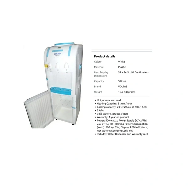  Voltas Mini Magic Spring-r Water Dispenser + Come Refrigerator  - White, 1.5 Ltr Water Storage  Capacity