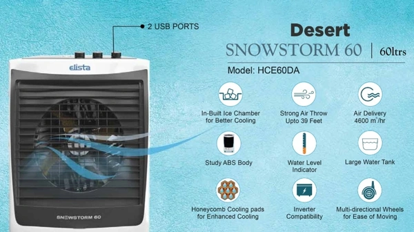 Elista Snowstorm 60 Ltr Desert  Air Cooler - Gray, 60 Ltr