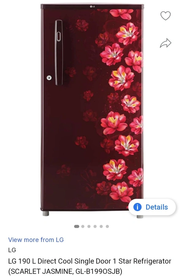 Lg 185 Ltr Single Door Refrigerator  - Bright Red, 185 Ltr