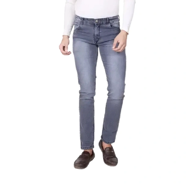 Men's Grey Denim Faded Slim Fit Low-Rise Jeans - Grey, 36