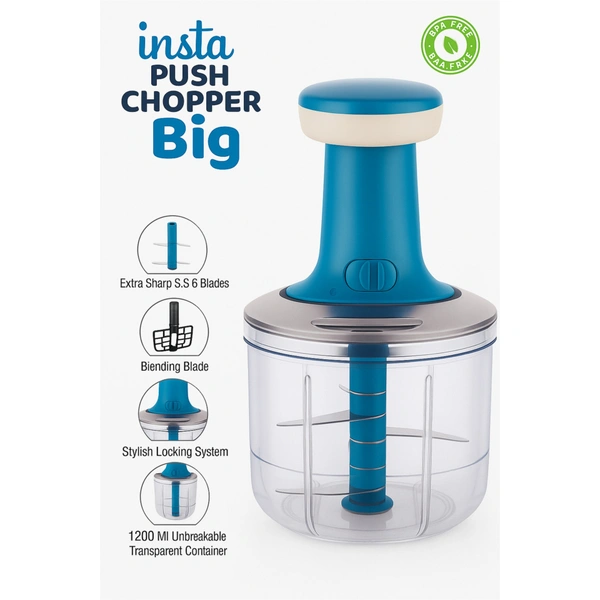 Bizznmax Insta Push Chopper 1200 ml Vegetable Chopper  (1 Stainless steel 6 Blade, 1 Blending Bled) - Multiple